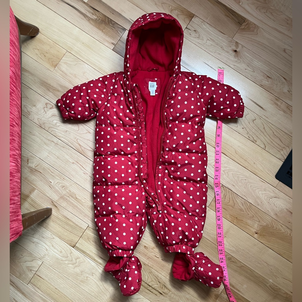 Baby GAP Red and White polka dot down Puffer Snowsuit
